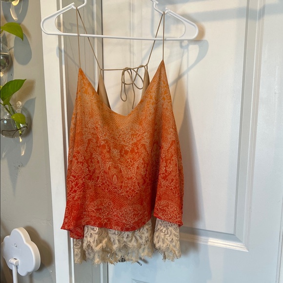 Cato Tops - Cato Orange and Cream Lace Camisole